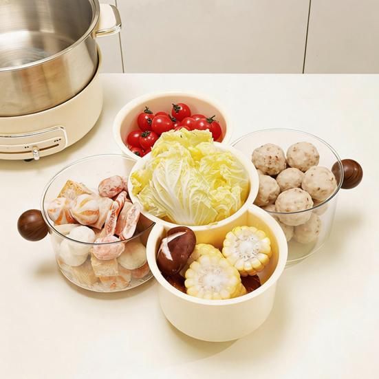 Rotating Divided Hot Pot Serving Tray Stackable Vegetable Ingredient Organizer with Draining Function Space-Saving Prep Platter for Family Meals &