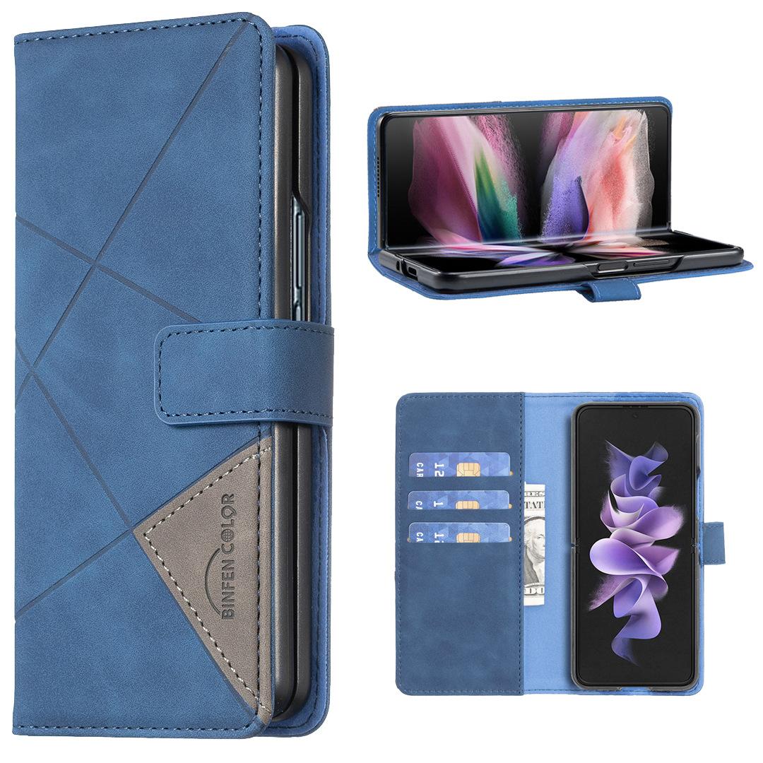 

Применимо к чехлу для мобильного телефона Samsung Z Fold7 из кожи, чехлу-книжке для складного мобильного телефона Fold5, чехлу с контрастной цветовой вставкой, защитному чехлу с отсеком для карт Samsung zfold4 синий