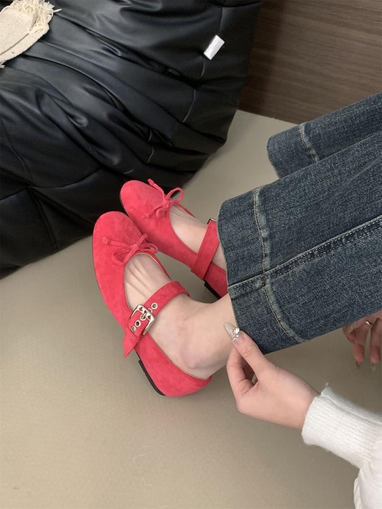 Vintage 2025 autumn shallow mouth single shoes women's new French fairy style ballet bow flat Mary Jane shoes