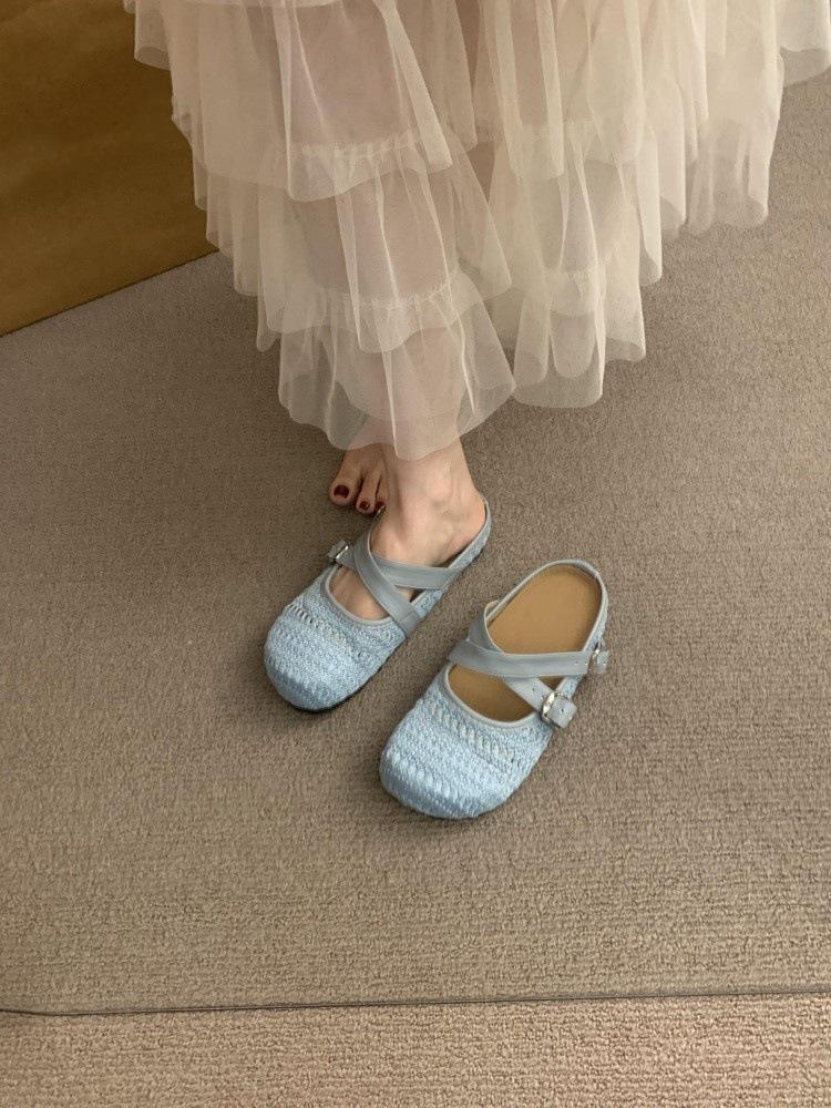 Cross-woven hollow breathable bag head half-drag women's outer wear 2025 spring and summer new thick soft bottom cool slippers