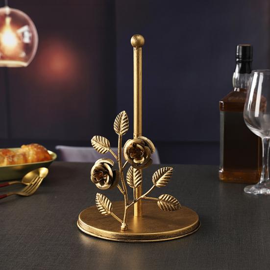 Yangyizhi Paper Towel Holder Countertop, Bird Ginkgo Rose Roll with Stable Base, Vintage Metal Toilet Stand for Kitchen, Living Room, Restaurant