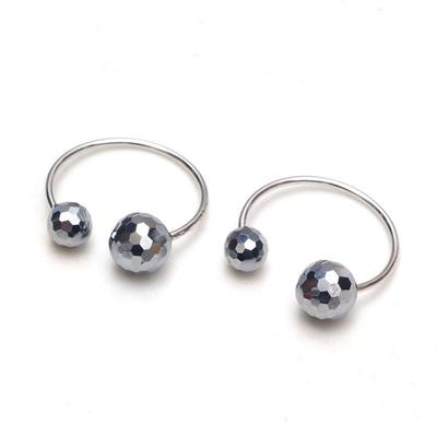 Terahertz Erz Ohrklemme Set mit 2 Ohr Akupunktur Schmuck Ohrringe Piercing Gesundheit Massage Perlen x 8mm [OVER-9] Damen Herren [10mm Perlen]