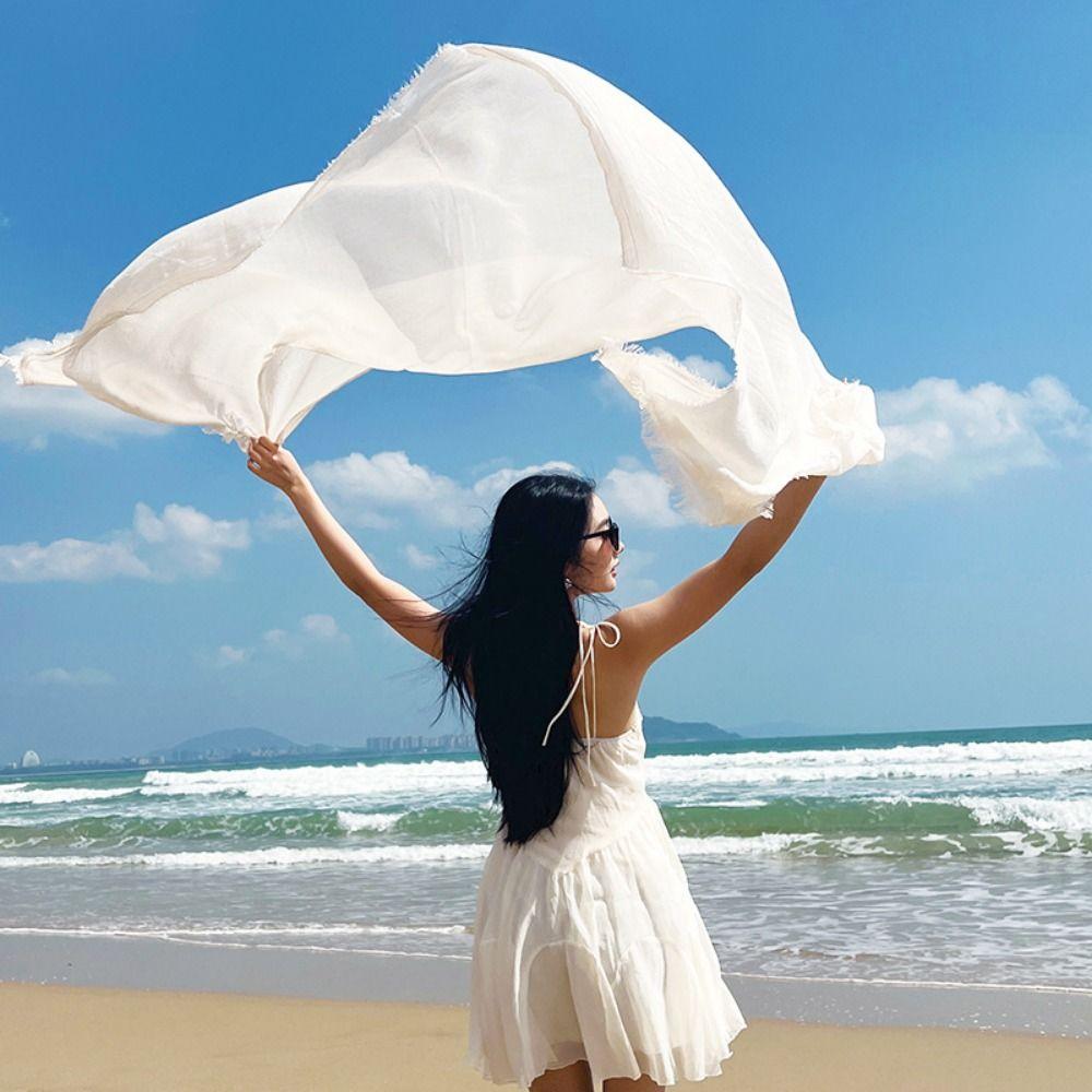 

Thin Beach Silk Shawl Cotton Linen Desert Scarves Breathable Scarf Wrap Female світлого кольору хакі