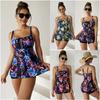 [New Tankini] Multi-color Digital Printing Adjustment Shoulder Strap Conservative Flat Angle Split Skirt Swimsuit Women
