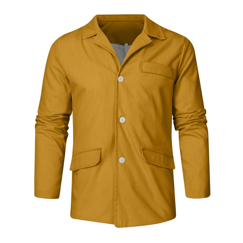 Men's Casual Loose Button Closure Woven Long Sleeve Lapel Shirt T-Shirt Blouse Tops