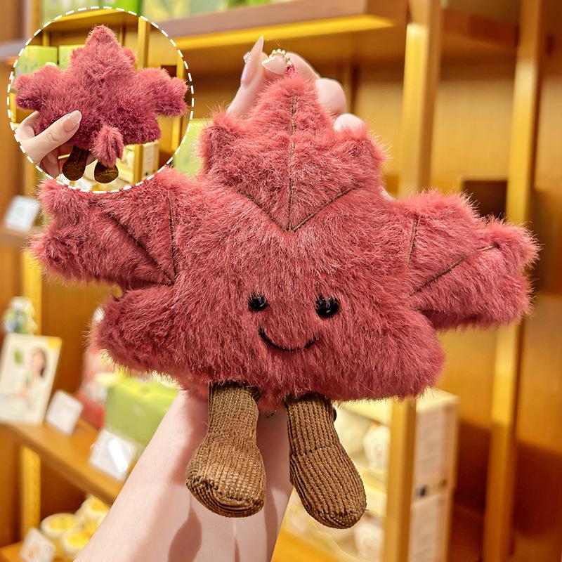 Realistic Maple Leaf Snowflake Plush Keychain – Cute Girly Bag Pendant Gift