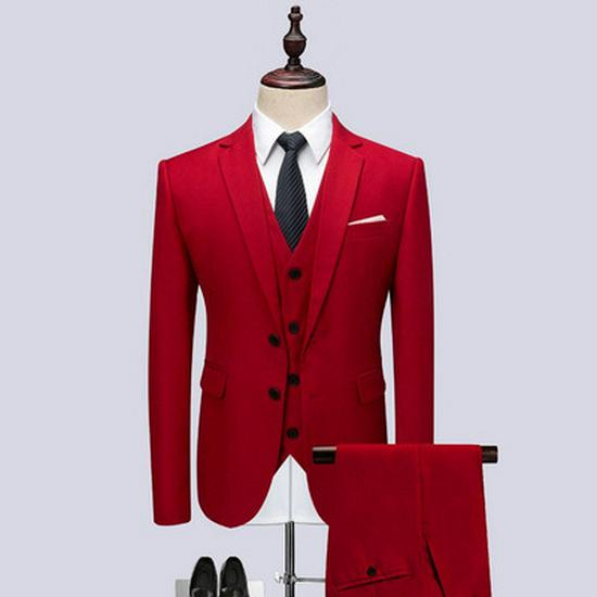 Men's Year-Round Solid Color Business Casual Two-Button Suit Three-Piece Set, Plus Size Options Available