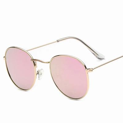Pink Metal Small Round Sunglasses Woman Vintage Brand Travel Classic Sun Glasses Female Fashion Retro  Femme