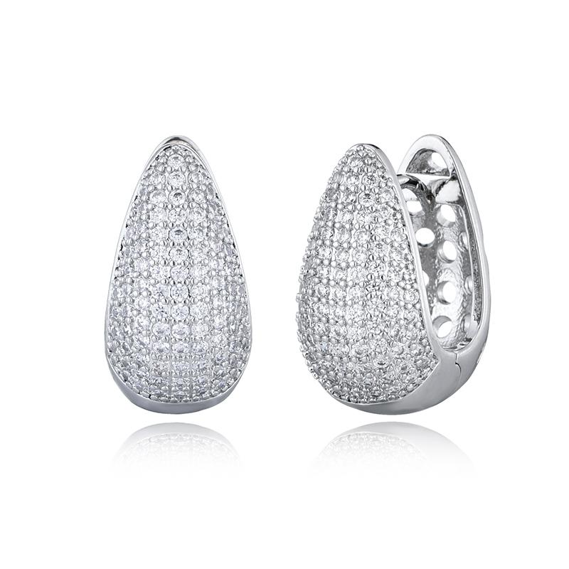 

Luxury Elegant AAAA Zirconia Pave Huggie Hoop Earrings Woman Geometric U Shape Bridal Wedding Engagement Daily Vintage Zircon медный