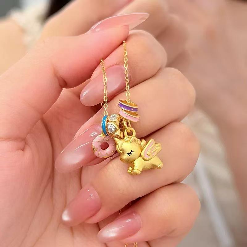 2026 Enamel Little Pegasus Unicorn Clavicle Chain: Chinese Style Macaron Donut Necklace, Light Luxury & Versatile.