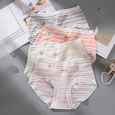 Plus Size Women's Spring and Summer Striped High Waisted 7A Antibacterial Seamless Extended Crotch Underwear