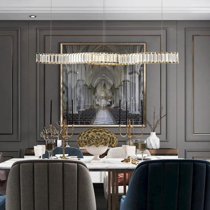 Modern Luxury Restaurant Chandelier Crystal Strip Chandelier Creative Living Room Dining Table Lamps for Room Ceiling Chandelier