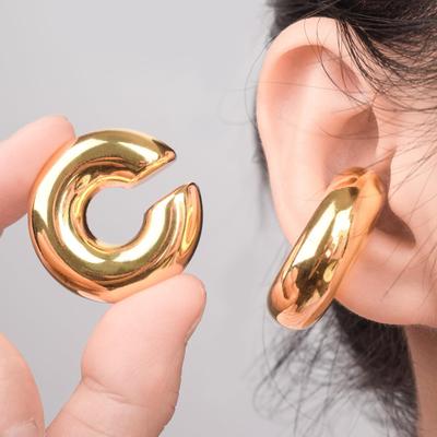 Trendy Geometry C Shape Clip Earring Stud Tube Thick Earclips Jewelry Retro Non Piercing Chunky Round Circle Ear Cuff for Women
