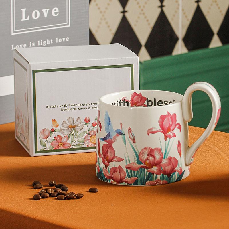 Large Capacity Hand-Painted Cartoon Flower Ceramic Mug - Souvenir Coffee & Water Cup