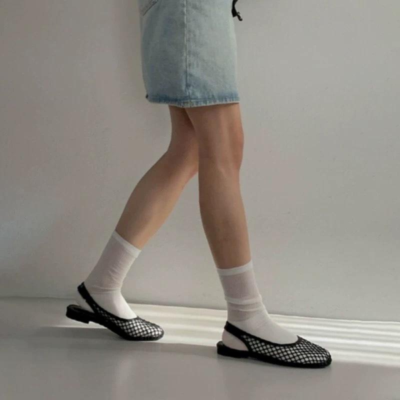 Leather Korean Version Mesh Fishing Net Bag Head Sandals Women's 2025 New Summer Niche Flat Bottom Empty Cool Slippers Single Shoes