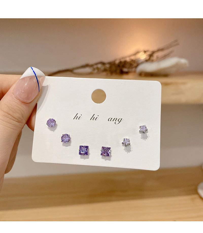 925 Silver Crystal Stud Earrings Set - Trendy Niche Design for Women, 2022 Summer Collection, Six-Piece High-End Style.