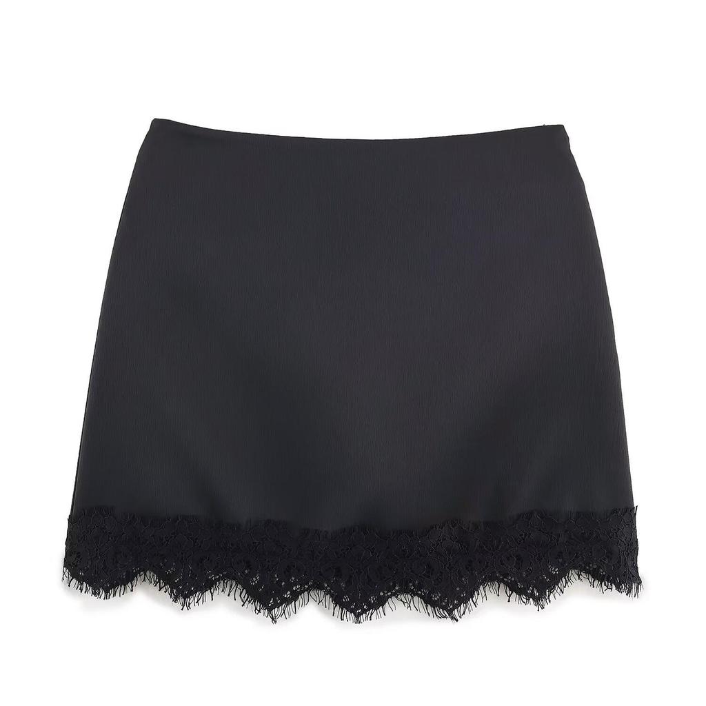 Women's Retro High-Waisted Lace Trim Midi Bodycon Skirt