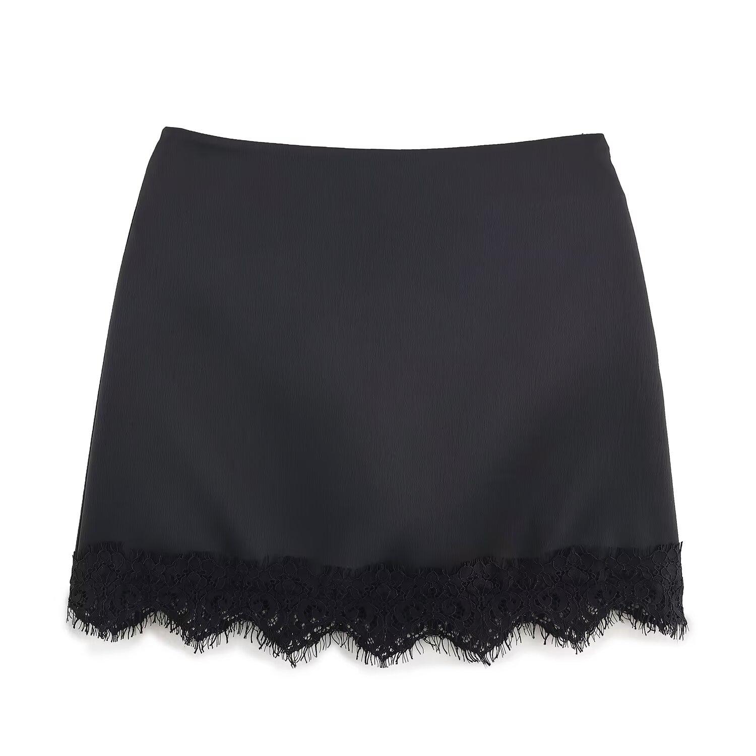 

Women s Retro High-Waisted Lace Trim Midi Bodycon Skirt L чорний