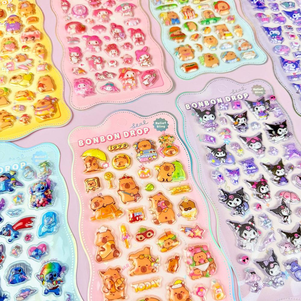 2/4 Pcs Mix Sanrio Cartoon Stickes Kuromi Capybara Zootopia 3D Stereo Crystal Sticker Decorative DIY Material Sticker