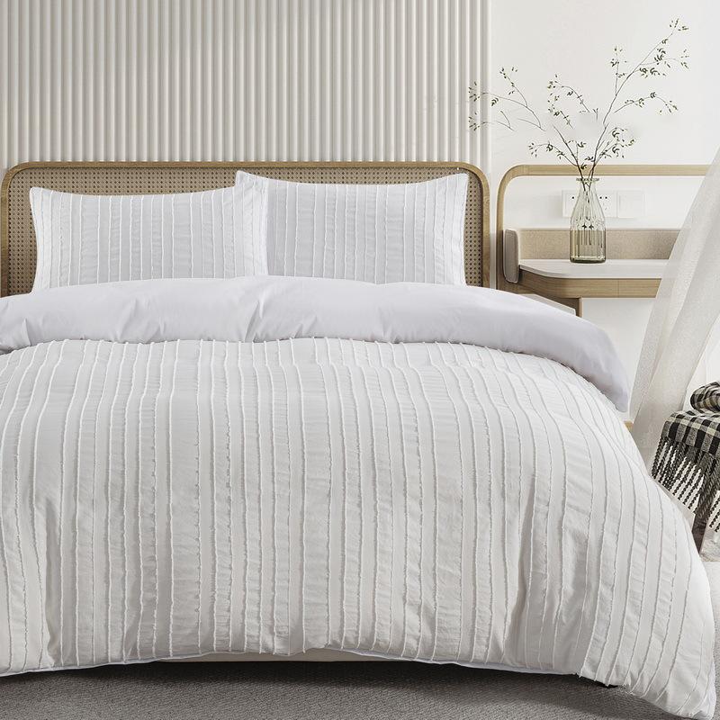 Fluff Cut Flower Stripe White Vertical Strip Quilt Cover Home Textile Bedding Three-Piece Set