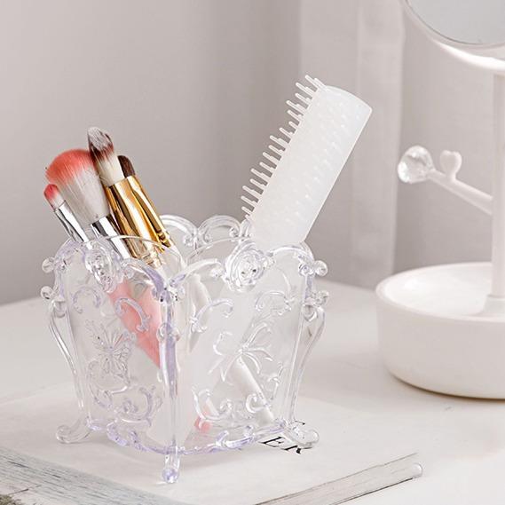 Vintage Makeup Brush Storage Drum Plastic Desktop Sorting Box Beauty Brush Brush Pen Drum Dressing Table Eyebrow Brush Storage Drum