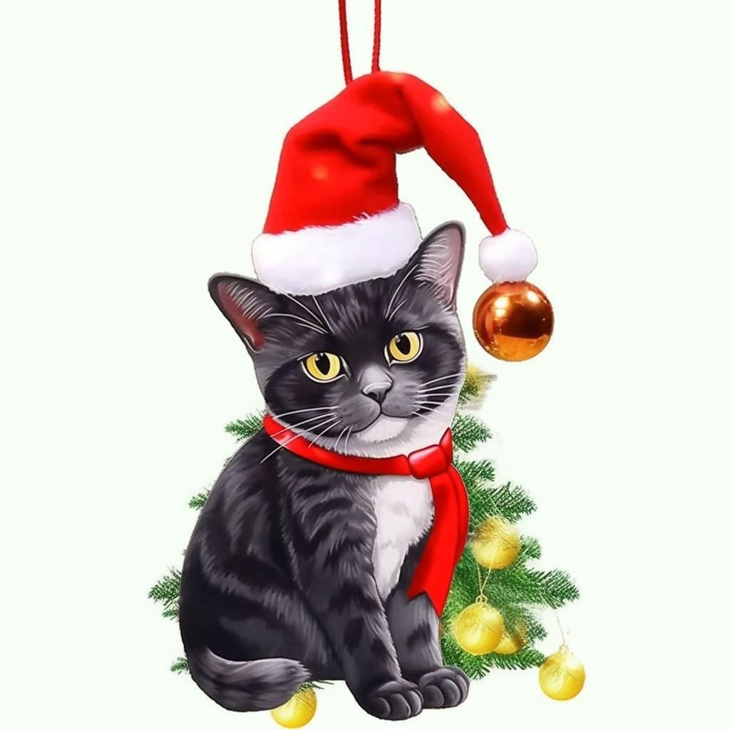 Cute Cat Pendant Cartoon 2D Acrylic Christmas Kitten Charm Ornament Funny Christmas Cat Ornament For Homes Christmas Tree Cars