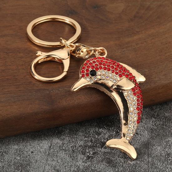 Keychain Pendant, Sparkling Rhinestones Dolphin Shape Keychain, Electroplated Surface Key Holder with Key Ring And Lobster Clasp