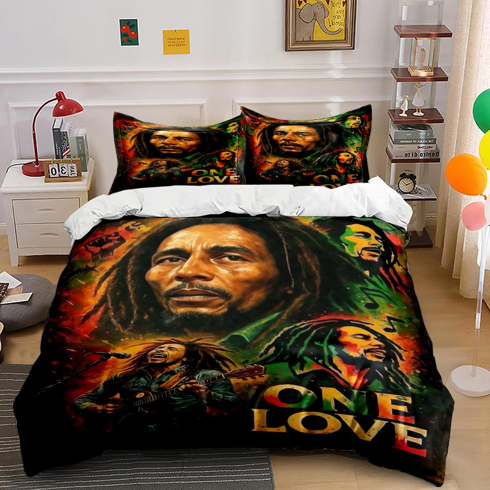 Set Biancheria da Letto Stile Reggae con Stampa One Love (1 copripiumino, 2 federe, piumino non incluso)