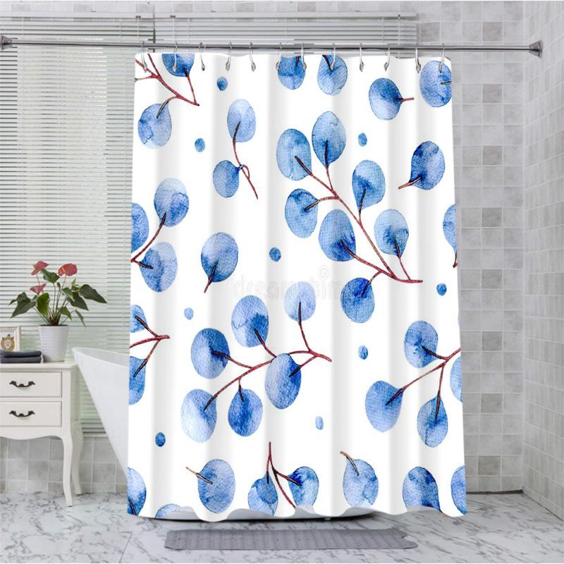 Niebieski wzór małych kwiatów Zasłona Kąpielowa Zasłona Prysznicowa Łazienkowa Wodoodporna Z 12 Haczykami Dekoracja Domu Darmowa Wysyłka