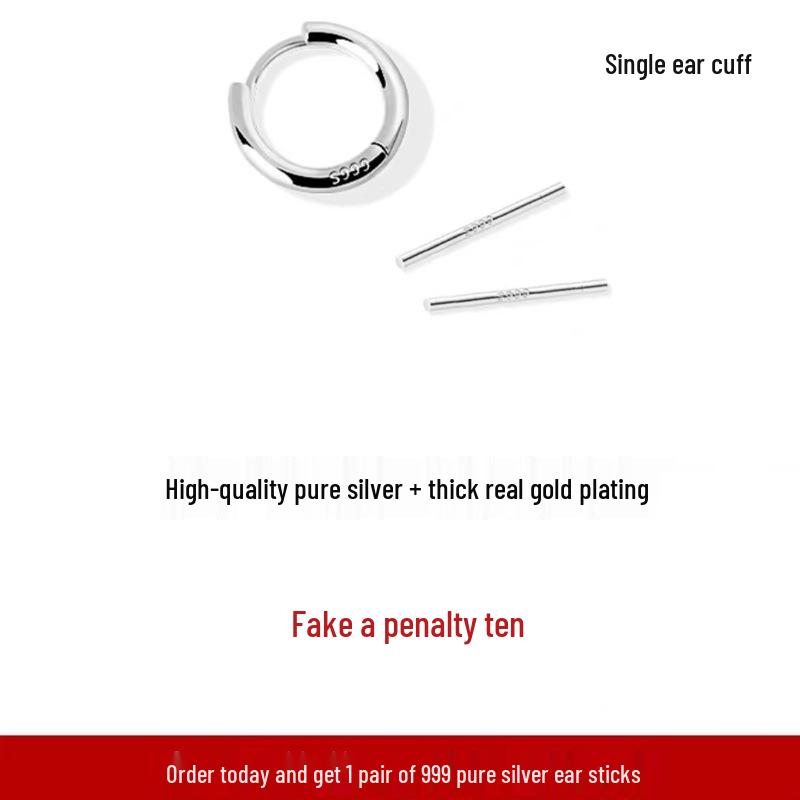 S999 Pure Silver Minimalist Hoop Earrings for Pierced Ears - Women's Cartilage and Stud Ear Jewelry