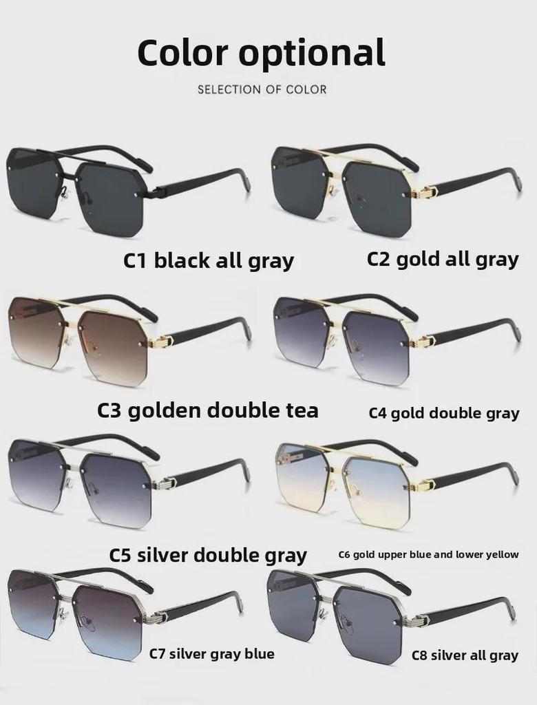 2025 Trendy Double Beam Square Pilot Sunglasses - Unisex European & American Half Frame Style