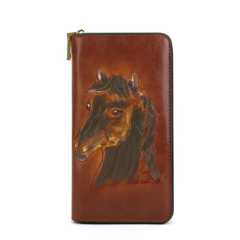 Echtes Leder Geldbörse, Retro Mehrschlitz-Tasche, Geprägte Clutch mit großem Fassungsvermögen