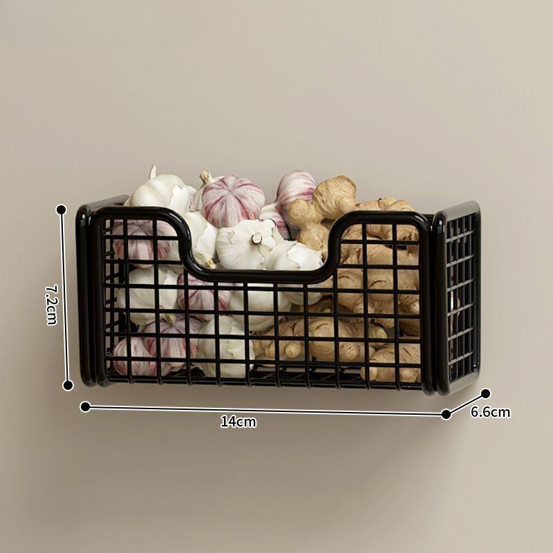 Black White Iron Wall-Mounted Storage Box with Punch-Free Installation - Baskets for Kitchen and Bathroom