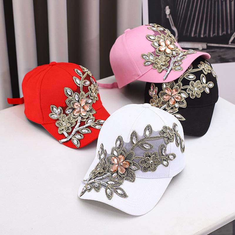 European-American Luxury Rhinestone Sun Protection Baseball Cap for Women