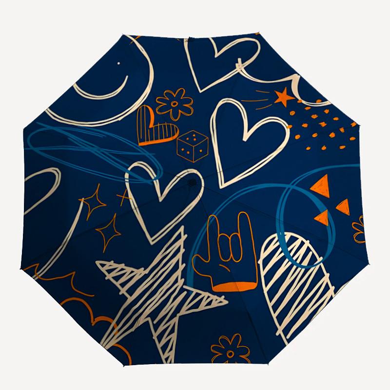 

1pc Love Doodle Automatic Folding Umbrella - Compact 8-Rib Design, Durable Plastic & Iron, Lightweight for Outdoor Daily Use151