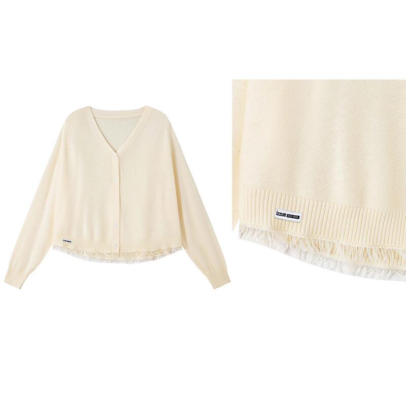 Izzue Women's V-Neck Fringe Knit Sweater