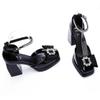 Fashion 2025 Fashion Women's High Heels Square Toe Bow Tie Chunky Heels Dress Pumps Buckle Strap Crystal Shoes for Shoes Female Zapatos