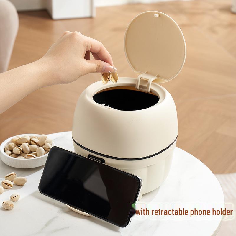 Press-Type Desktop Trash Can with Lid for Office, Living Room, Study, Coffee Table - Creative Storage Solution