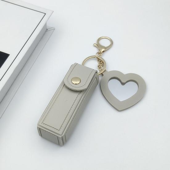 Yousheng Keychain Lipstick Bag Love Mirror Protective Faux Leather Case Portable Keyring Cell Phones Wallet Car Key Chain