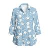Women Button Front Collared Retro Floral Print Three Quarter Sleeve Loose Fit Shirt Blouse for Casual or Daily Wear
