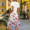 Women Summer Dress Casual Swing Floral Ruffle Short Sleeve Sundresses Beach  A-line  Dress  With Pockets