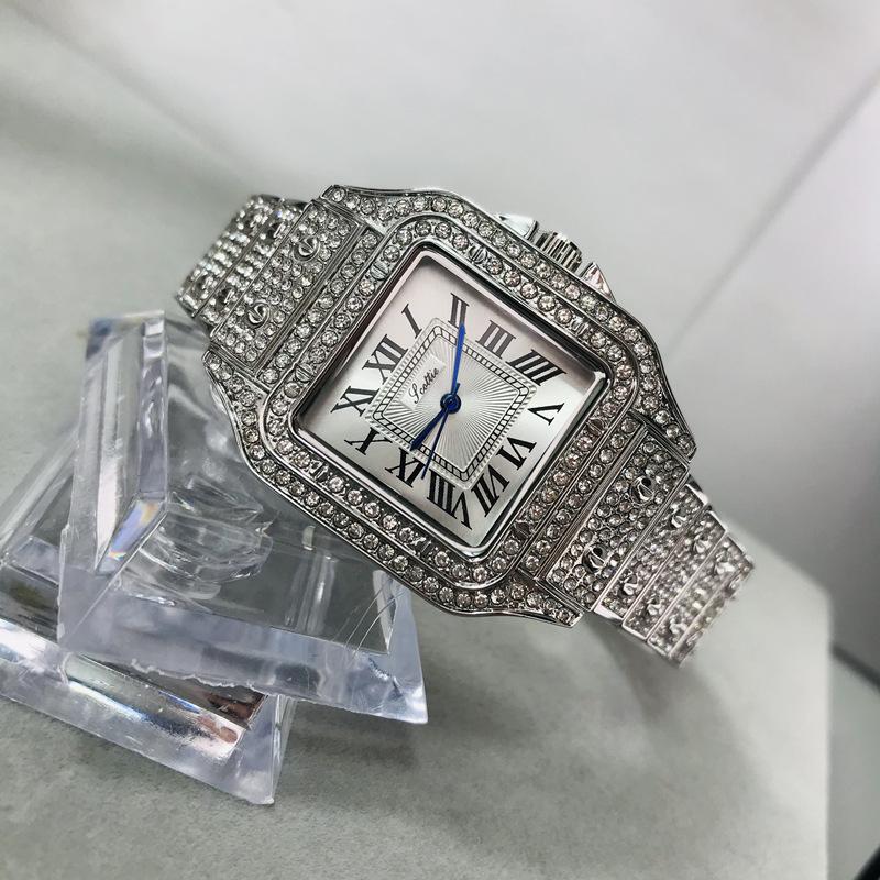 Zegarek Damski Kwadratowy Cygański Biały Diament Pełny Diament Damski Zegarek Dżetony Rzymskie