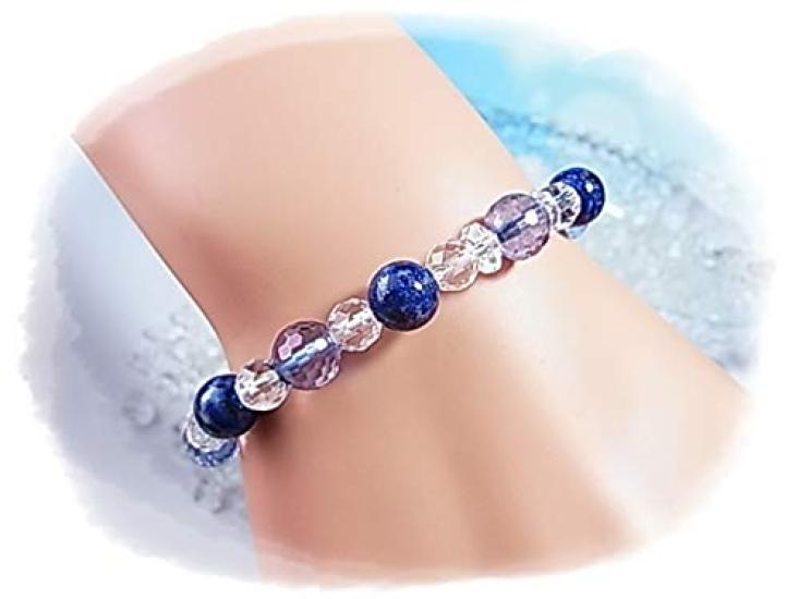 Hexagram Lapis Lazuli Cosmo Aura Good Luck Power Stone Natural Stone Bracelet Cut Crystal Glitter Blue Starry Sky Organdy Pouch 7 K94 [Cat's Dream]