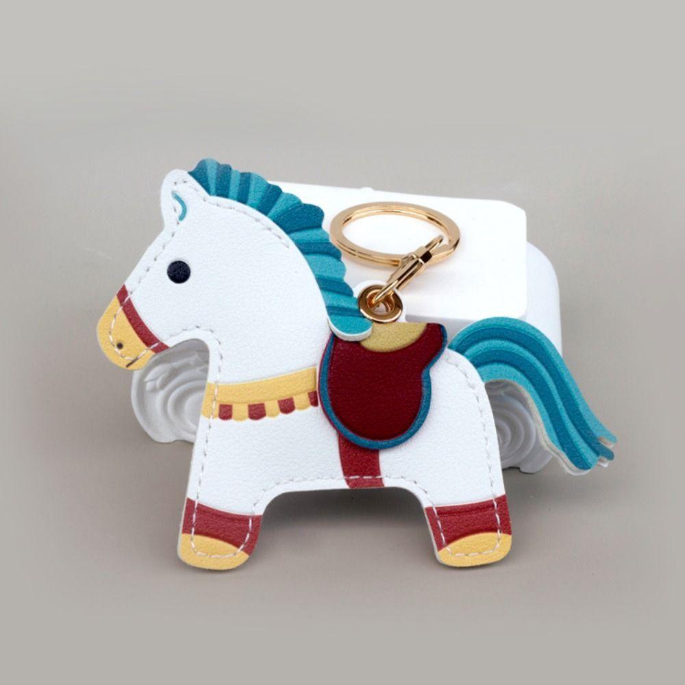 Leather Horse Keychain Access Control Card Holder Zodiac Pony Bag Hanging Year of The Horse
