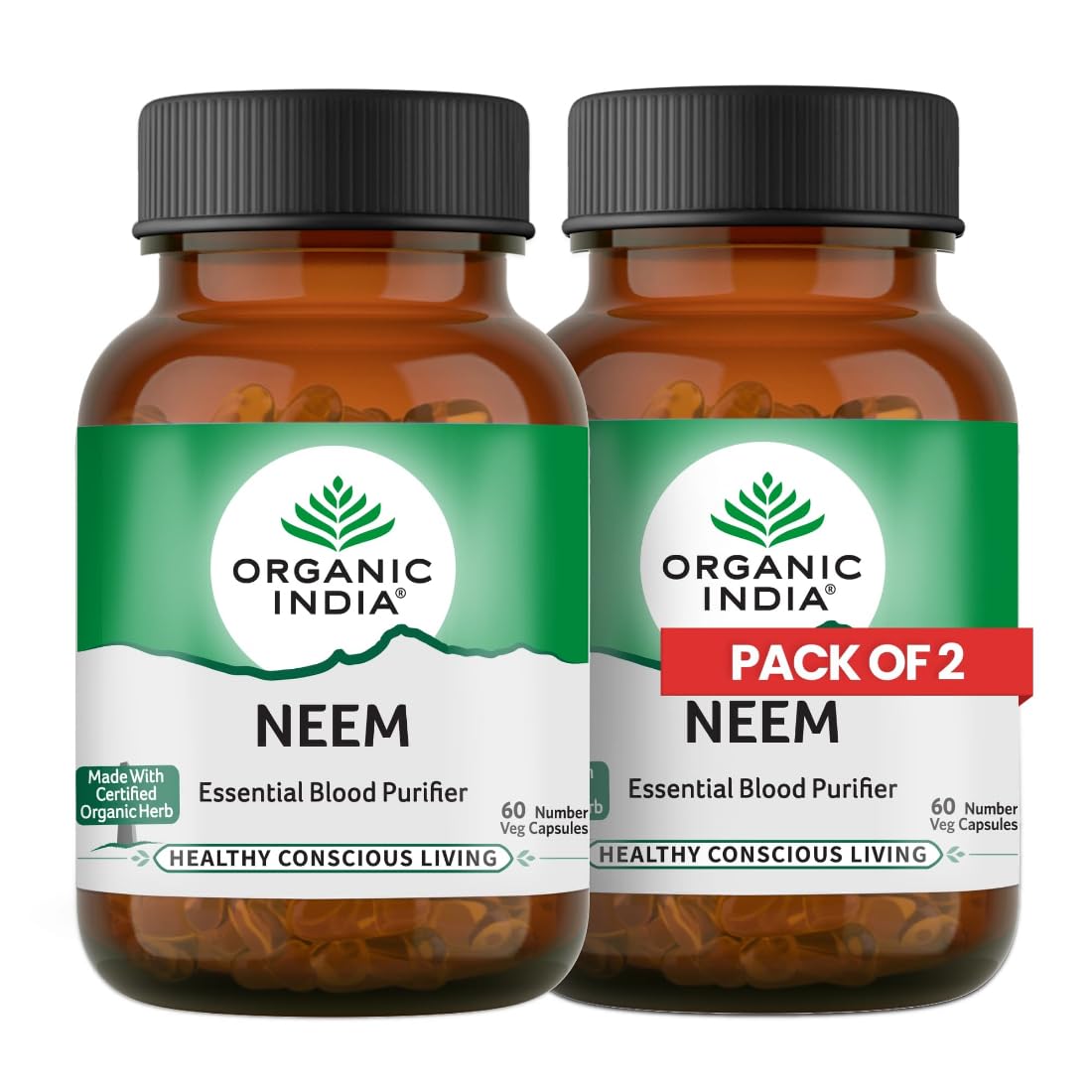 

Organic India Neem Veg Capsules 325mg 2 Pack for Skin Health and Natural Detox Supplement