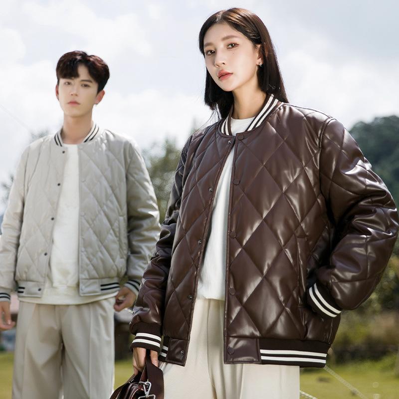 Couple's New Style PU Leather Jacket and Cotton Jacket for Men and Women, New Autumn and Winter Jacket, Baseball Uniform, Warm and Versatile