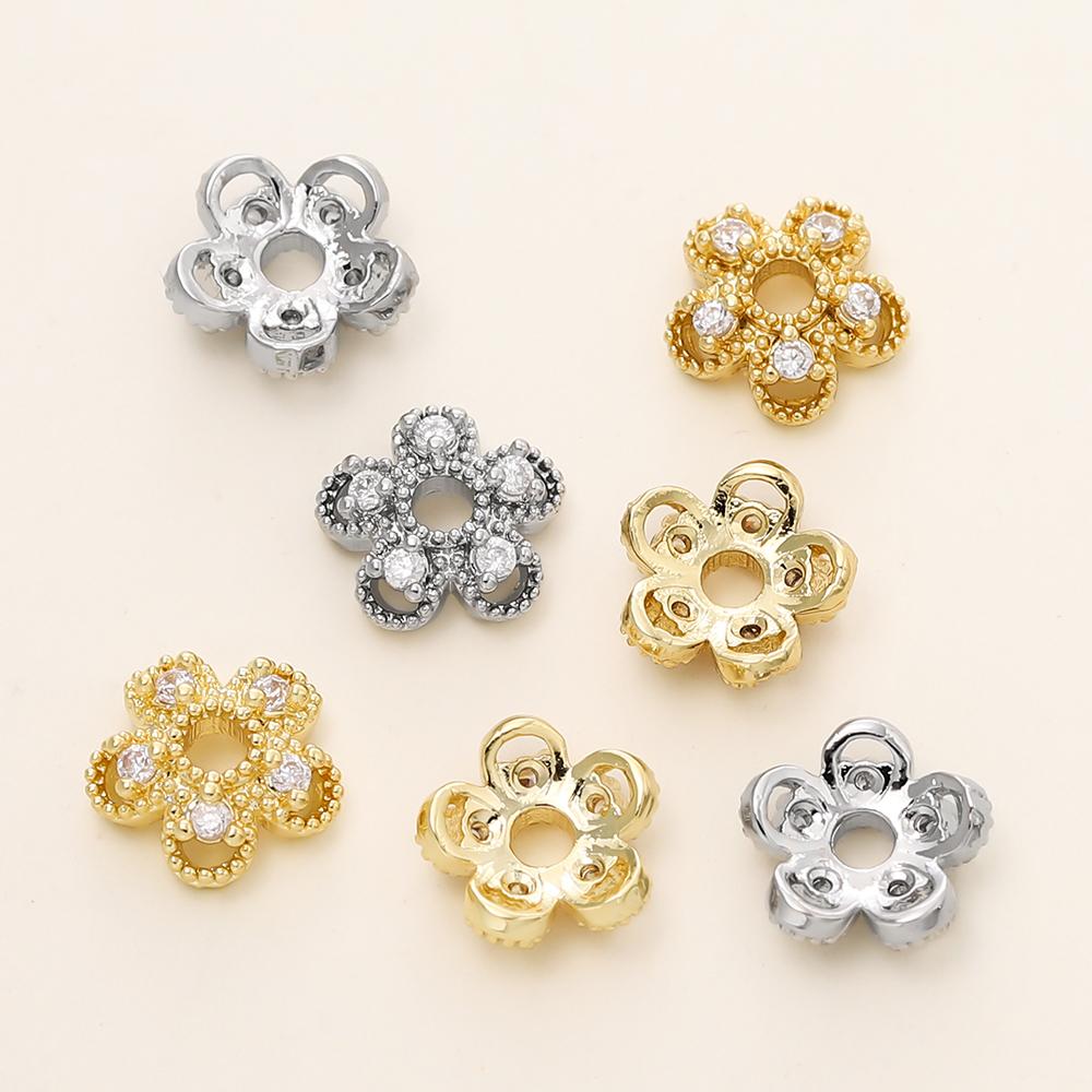 5/10Pcs/Lot 14K/18K Gold Color Plated Brass Hollow Flower Beads Caps Spacer Beads for DIY Jewelry Findings Making Supplies