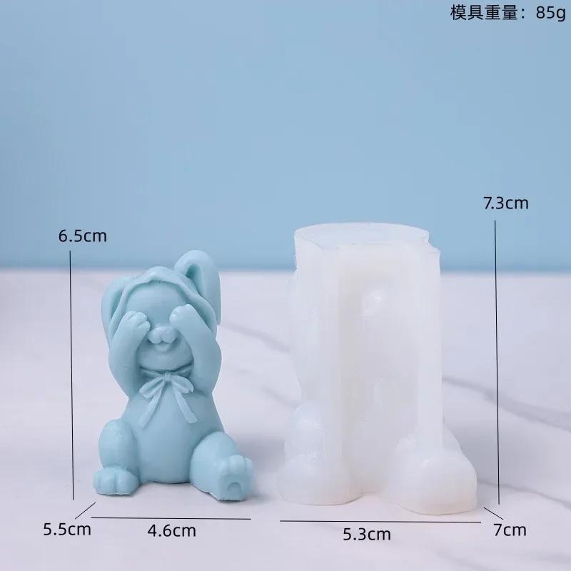 Smiling Rabbit Silicone Candle Molds 3D Cute Animal Crafts Resin Gypsum Soap Mold DIY Chocolate Ice Cake Baking Tool Home Gift
