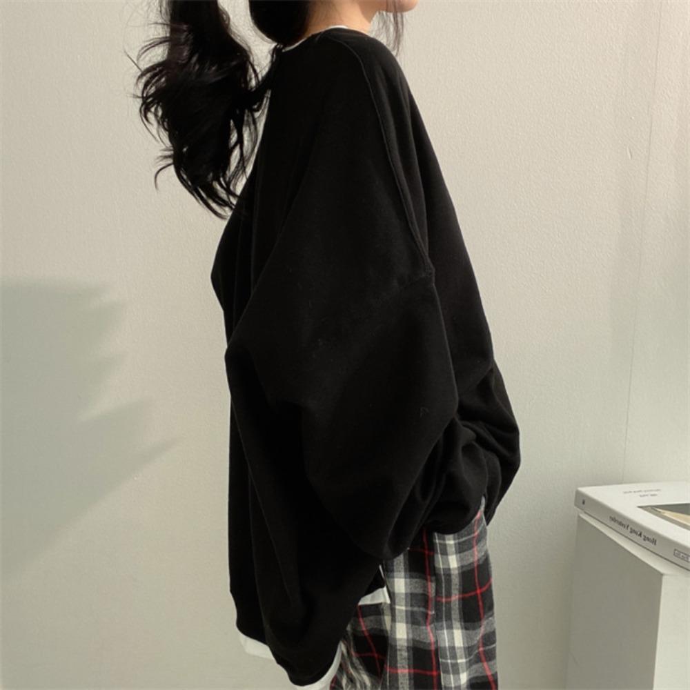Women's Casual Two-in-One Sweatshirt, Loose Korean Style Solid Color Fleece Top, All-Match Spring Autumn Outerwear
