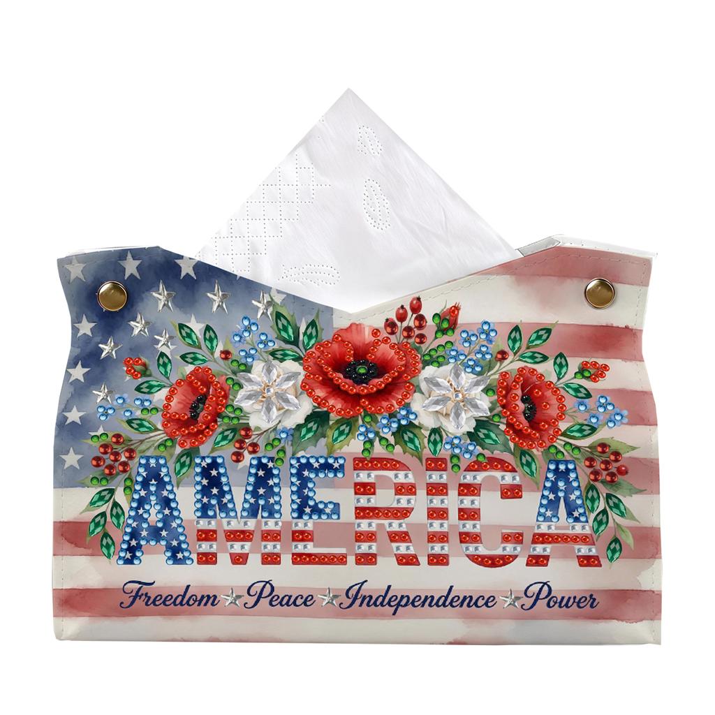 Gem Art Tissue Box Cover DIY PU Crystal Holder Desk Home Decor 9.45in